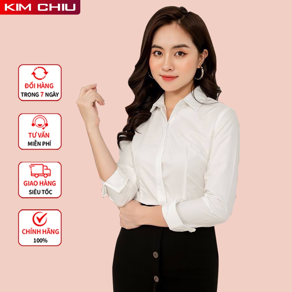 Áo Sơ Mi Nữ Giấu Nút Công Sở Cao Cấp Kim Chiu, Màu Trắng Tay Dài Vải Kate Mỹ Đẹp Ít Nhăn Giãn Nhẹ. SMTD04