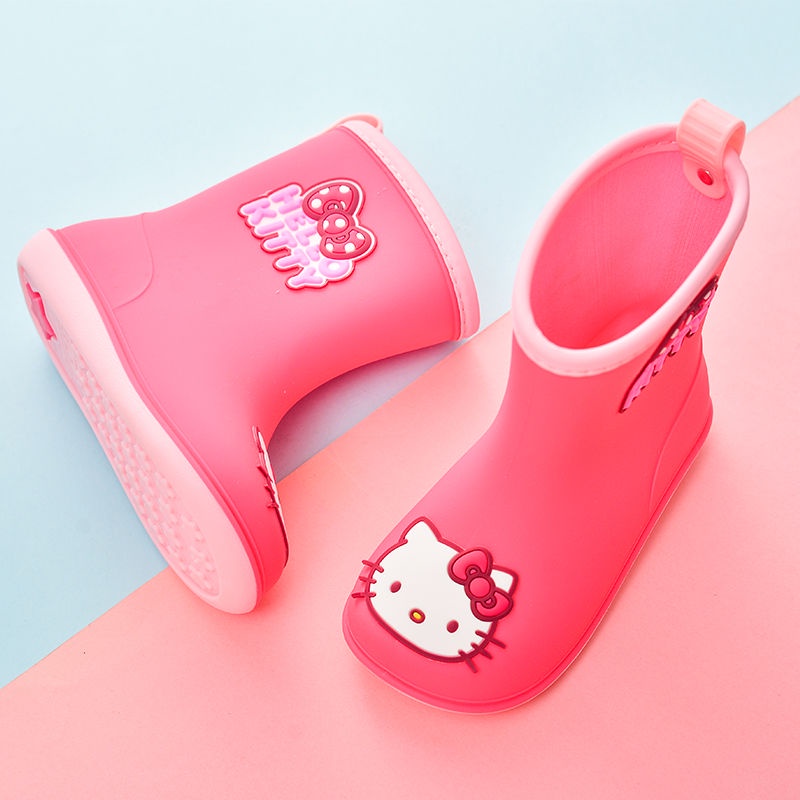 Giày Bốt Đi Mưa Chống Trượt Bằng Nhựa Phối Cotton In Hoạt Hình Hello Kitty Dễ Thương Cho Bé
