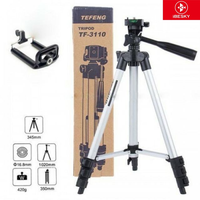 Gậy Tripod 3 chân 3110 + Kẹp điện thoại, Có Remote Bluetooth chụp ảnh,Giá Đỡ Điện Thoại 3110