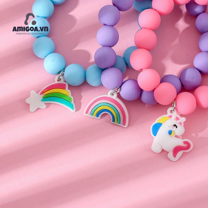 Vòng Tay Chuỗi Hạt Bằng Cao Su pvc Cao Su Mềm Mại Hình Kỳ Lân Cầu Vồng Dễ Thương Dành Cho Trẻ Em
