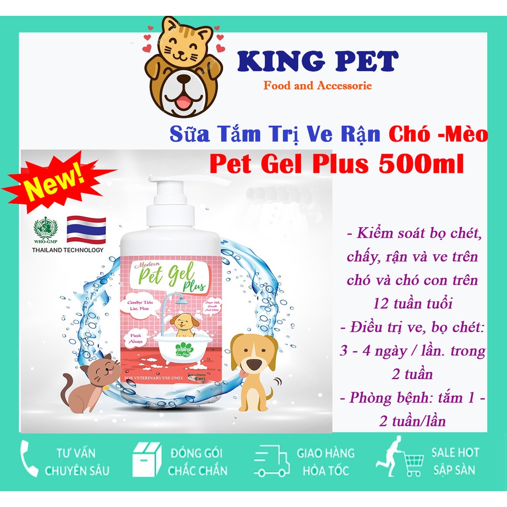 Sữa Tắm Kiểm Soát Ve,Rận,Bọ Chét Chó Mèo Pet Gel Plus 500ml