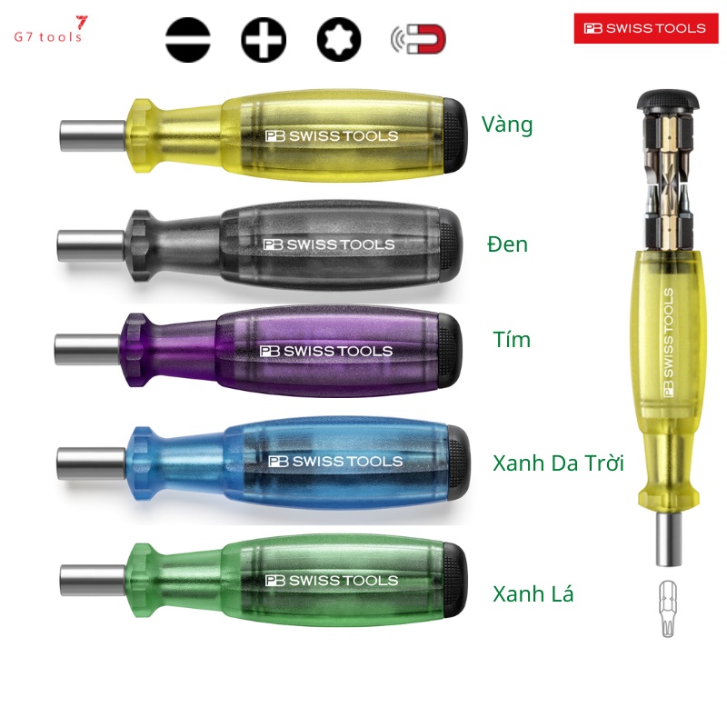 Tô Vít PB Swiss Tools 6464 Có 8 Mũi Bits Dài 25mm Đi Kèm 6464.Purple/ 6464.Blue/ 6464.Green/ 6464.Yellow/ 6464.Black