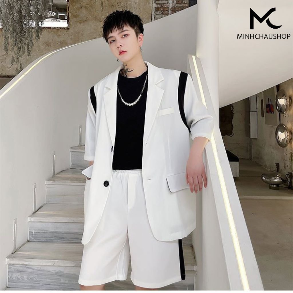 Áo Khoác Nam Kiểu Blazer Phối Màu Sanminhchau Áo Blazer Nam Phối Màu Vạt Tròn Phong Cách Hàn Quốc Ad011 | BigBuy360 - bigbuy360.vn