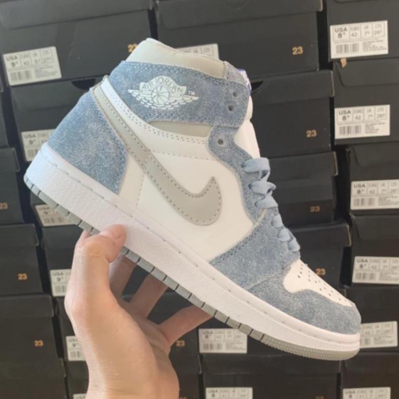 👟giaynambac👟Giày thể thao Jordan 1 High Hyper Royal xanh nỉ, Giày sneaker JD1 xanh, Jodan Xanh loang nỉ cổ cao siêu hot