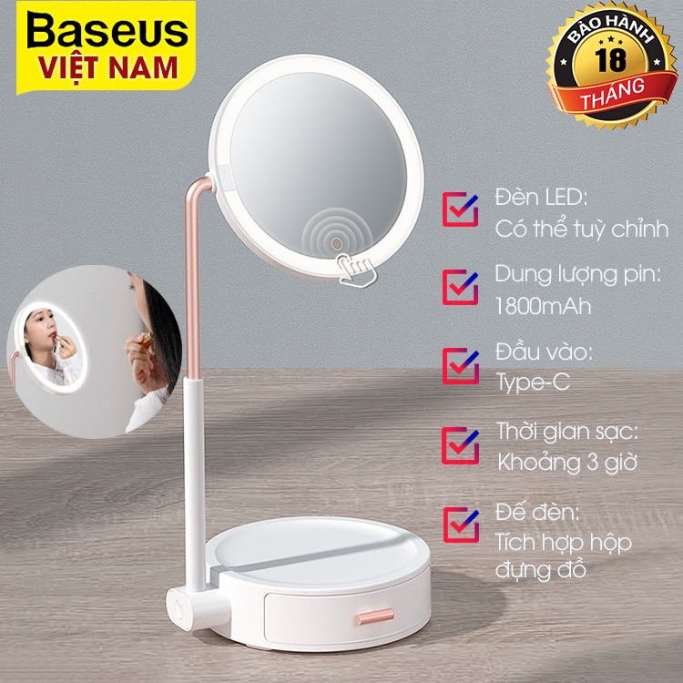 Gương trang điểm Baseus Smart Beauty có LED di động 3 Màu chiếu sáng Bàn trang điểm mỹ phẩm Cảm ứng