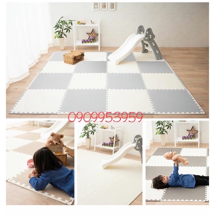 set 9 tấm thảm xốp lót sàn trắng và xám 60x60x1cm