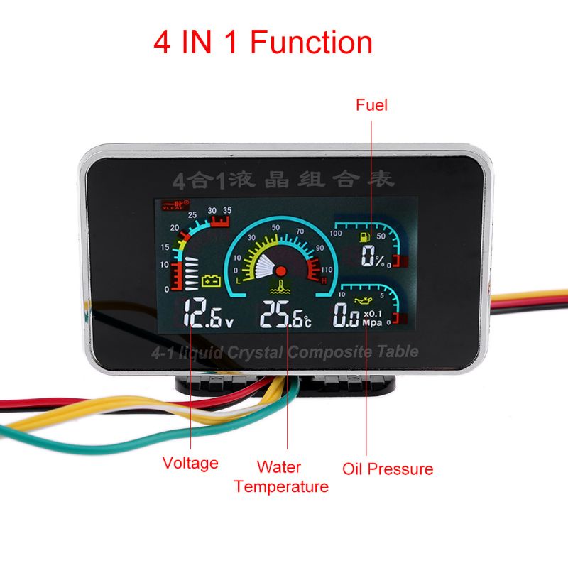 Đồng hồ đo áp suất nhiên liệu/nước/dầu/nhiệt độ/nước màn hình LCD 4 trong 1 dùng cho xe hơi