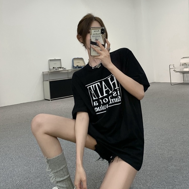 Áo Thun HIIXIIVI T-Shirt Tay Ngắn Cổ Tròn In Hình Hoàng Hôn Thời Trang Mùa Hè Phong Cách Hàn Quốc Dành Cho Nữ 2022