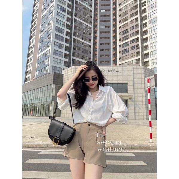 Short vải cạp cao basic ống rộng xẻ bên ( Ảnh thật ) | BigBuy360 - bigbuy360.vn
