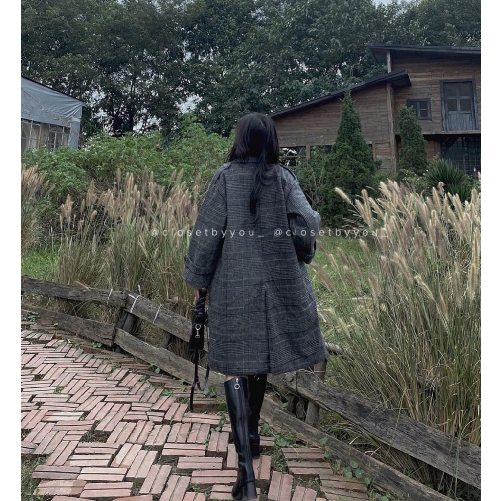 Áo măng tô nữ dạ kẻ Hàn Quốc trần bông dáng dài - EllyStore | WebRaoVat - webraovat.net.vn