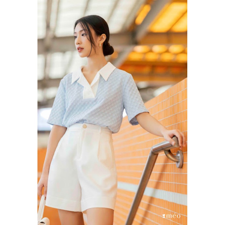 Áo kiểu nữ Méo shop phong cách công sở cổ bẻ tay ngắn Kobi