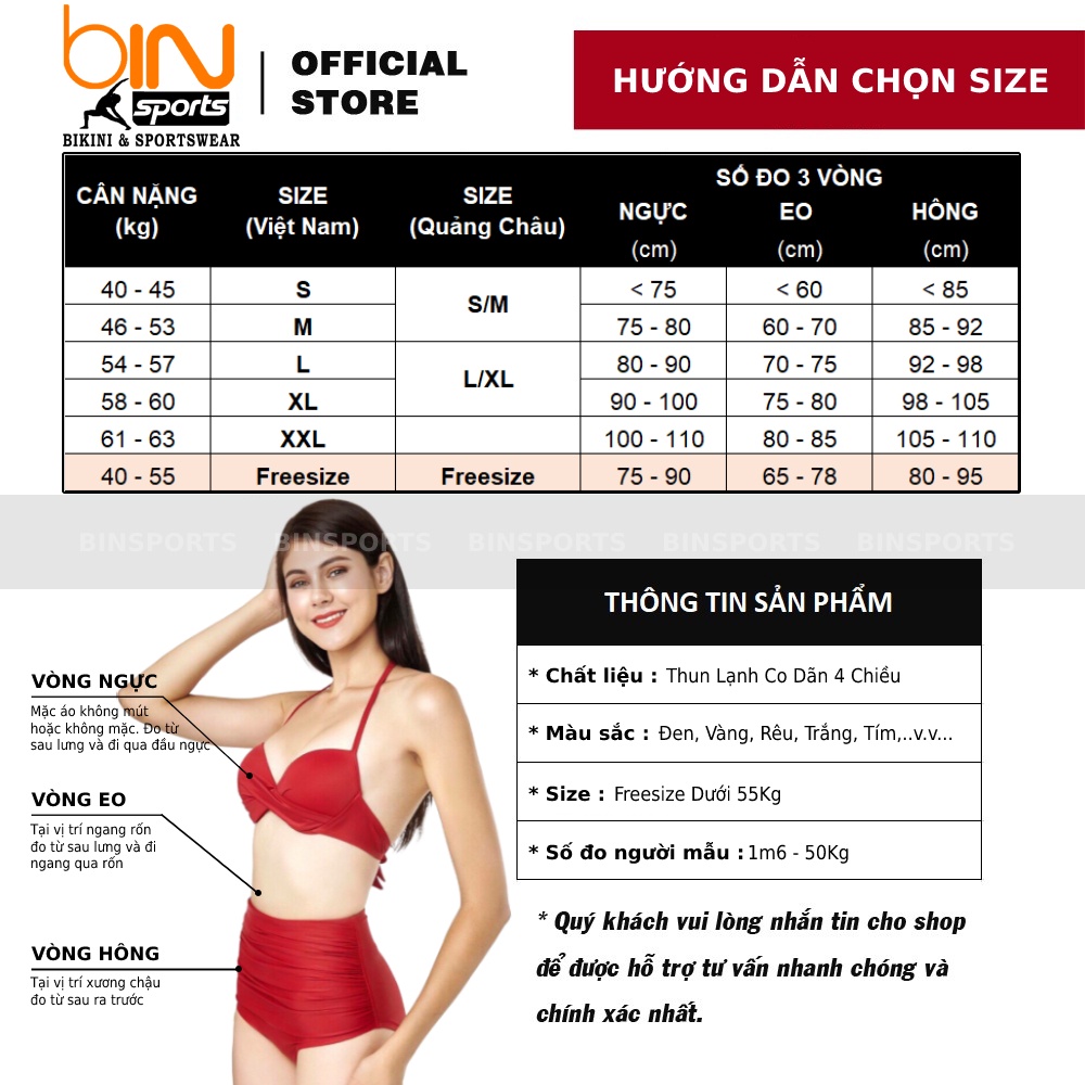 Bikini Bộ Bơi Nữ Hai Mảnh Quần Tam Giác Freesize Bin Sports BHV030