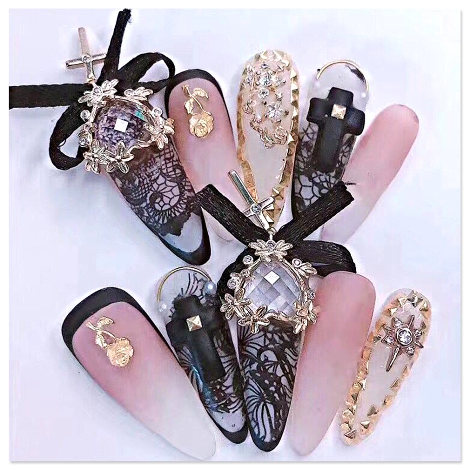 Set 10 mẫu foil ren trang trí móng - foil ren dán móng, foil trang trí móng ren đen trắng