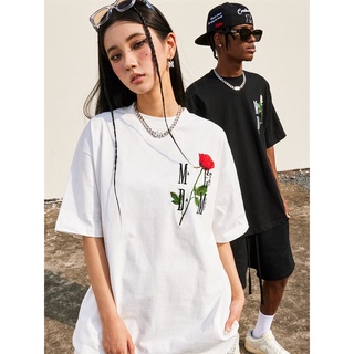Áo thun tay ngắn dáng rộng thêu hoa hồng plus size unisex