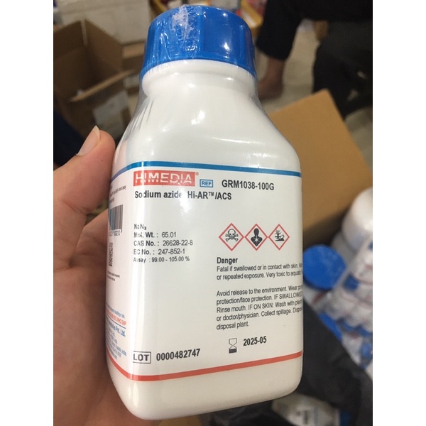 Hóa Chất NaN3  Sodium Azide, CAS: 26628-22-8; Quy cách: 100G