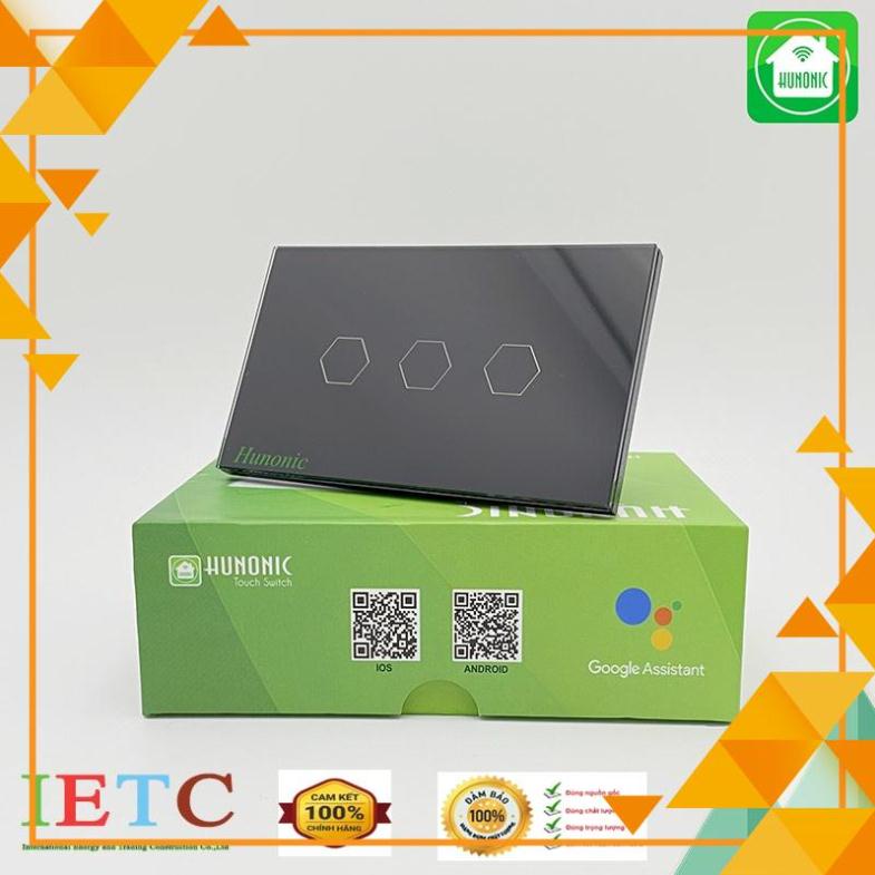 CÔNG TẮC CẢM ỨNG THÔNG MINH HUNONIC 3 NÚT ĐEN│Công tắc wifi điều khiển từ xa bằng điện thoại