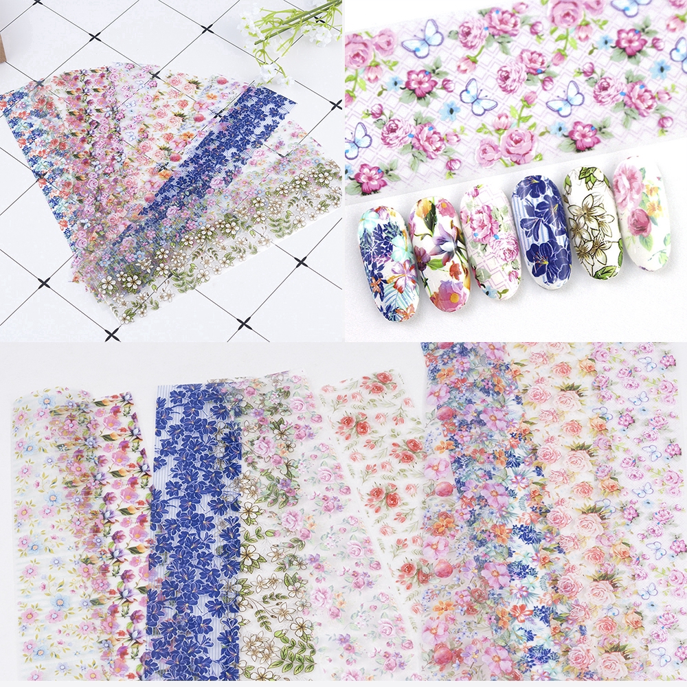 Set 10 sticker họa tiết hoa xinh xắn dùng để trang trí móng