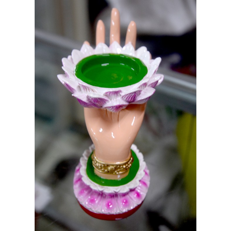 Tượng bàn tay Phật nâng hoa sen vẽ thủ công cao 12cm