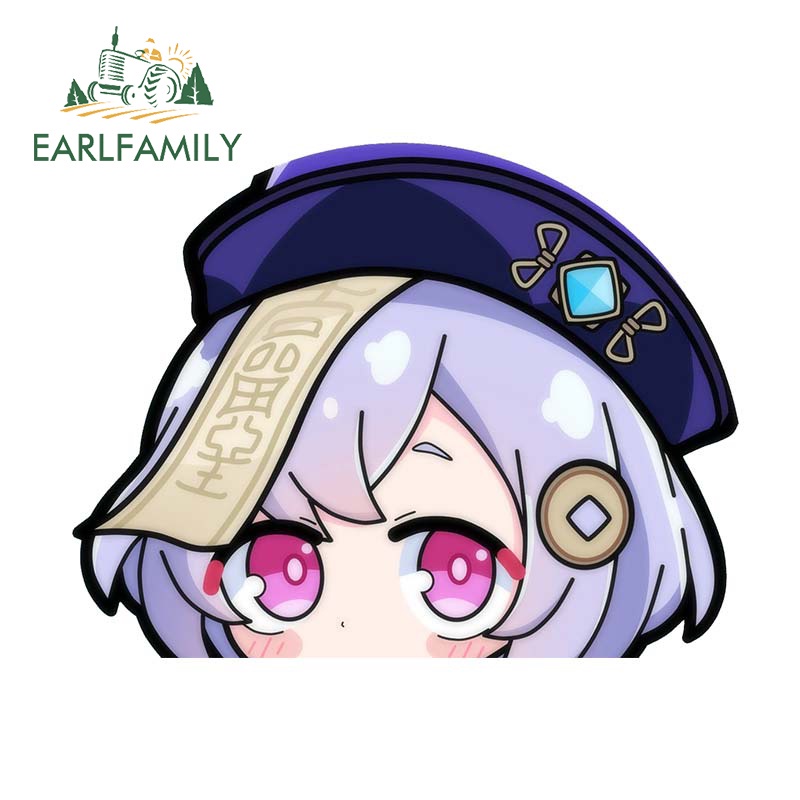 Earlfamily 13cm QiQi Ngộ nghĩnh Peeker Xe Dán Genshin Tác Động Anime Xe Đề Can Vinyl Xe Bọc Decal Trang Trí Chống Thấm Nước