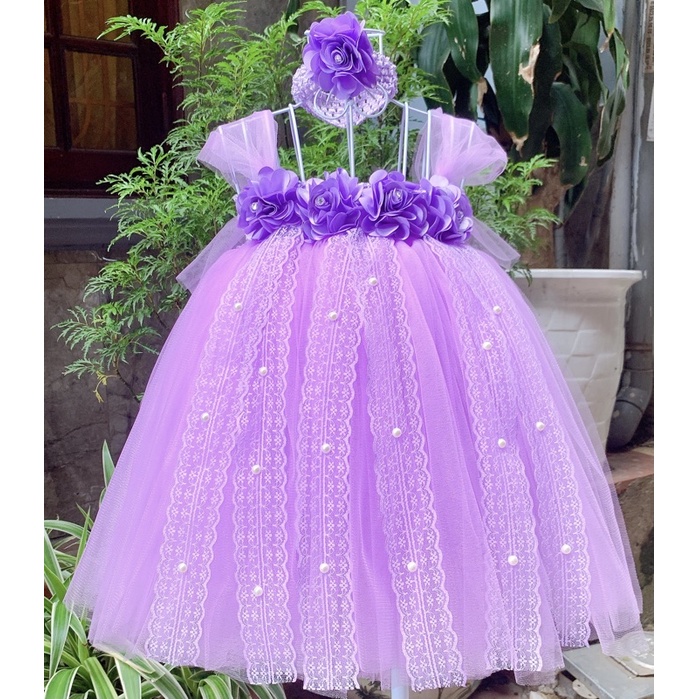 váy tutu tím hoa có ren