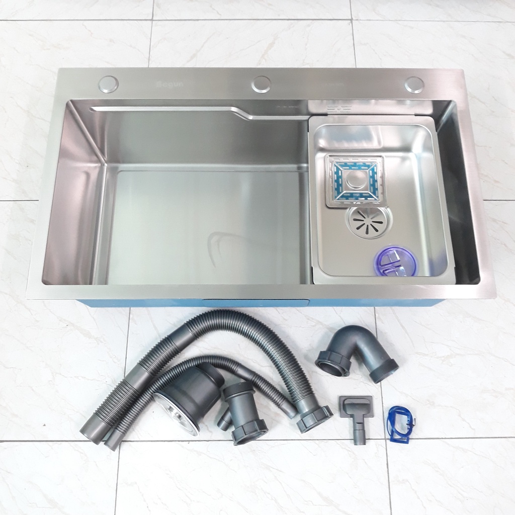 Bộ Chậu rửa chén bát INOX 304 cao cấp 1 hố cỡ 78x46cm, công nghệ NANO XÁM BẠC chống trày xước, dễ vệ sinh - QM.CR002