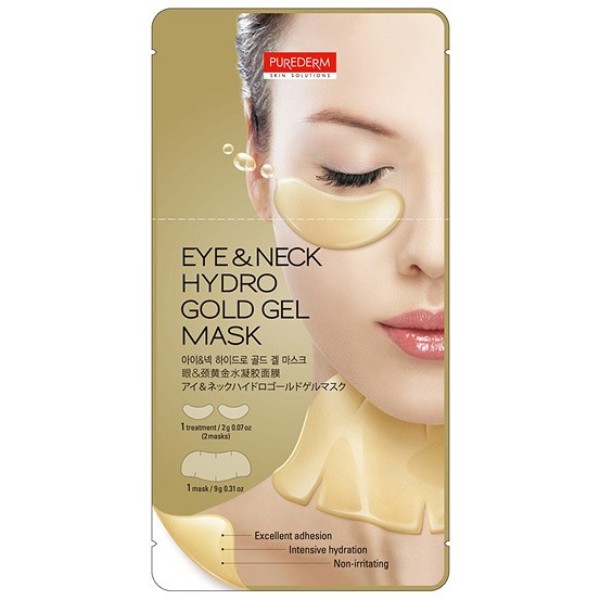 Mặt Nạ Kép Hydro Mắt Và Cổ Tinh Chất Vàng Purederm: Eye &amp; Neck Hydro Gold Gel Mask (2g+9g)