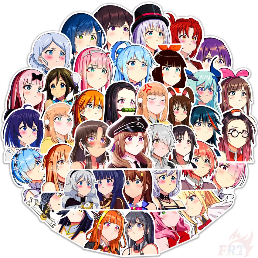 ❉ Miếng Dán Trang Trí Hình Anime Girls Angry Pout Series 01 ❉ Bộ 50 Sticker Chống Thấm Nước Họa Tiết Doodle Hợp Thời Trang