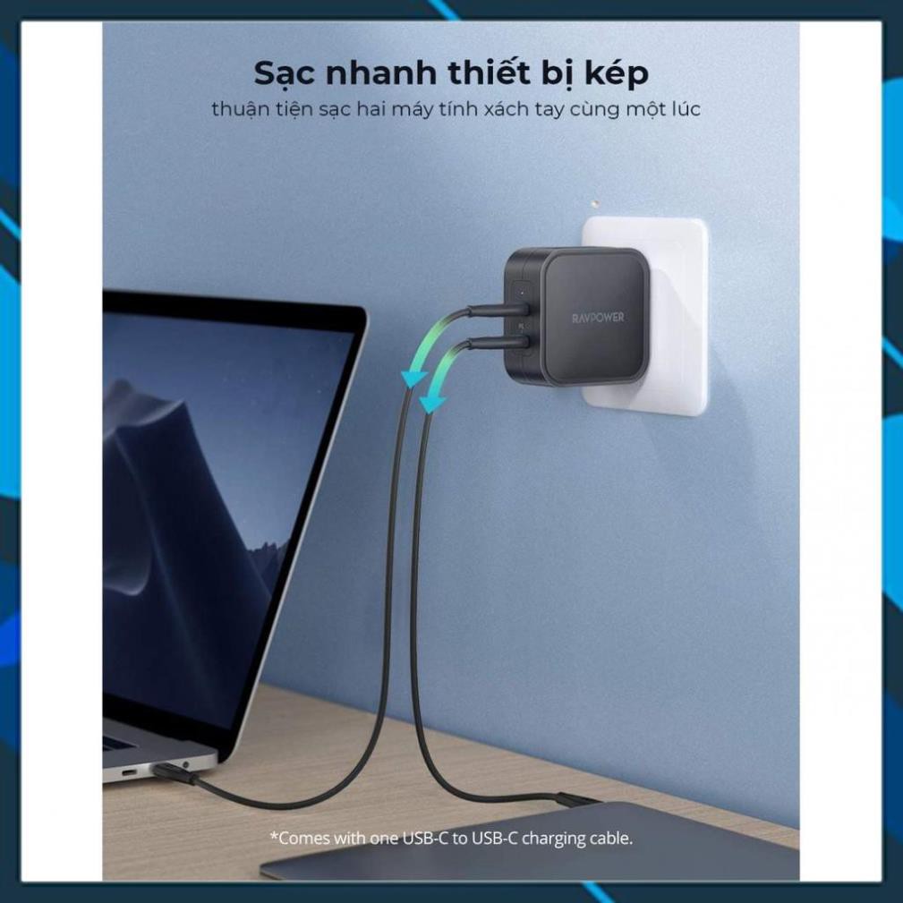 Sạc RavPower RP-PC128, 2 USB-C PD 90W Chính Hãng