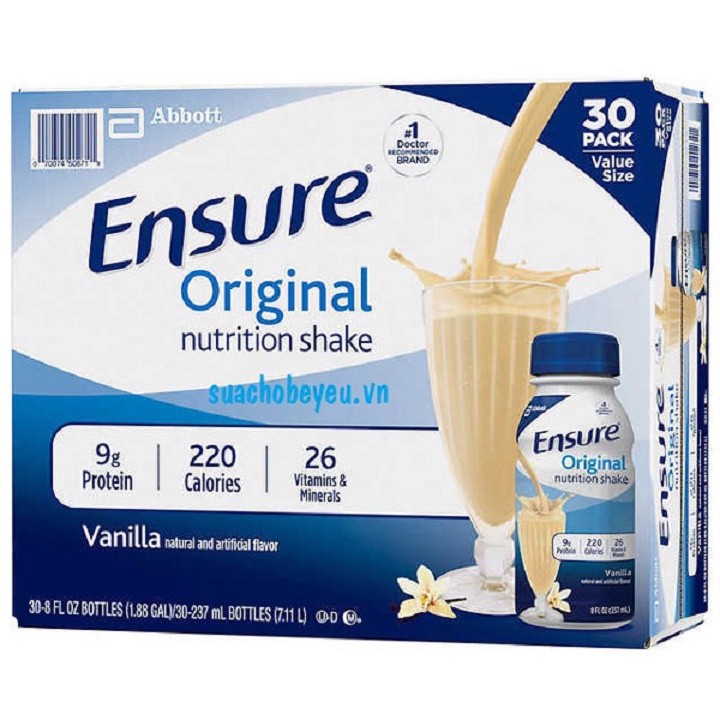 THÙNG 30 CHAI SỮA ENSURE ORIGINAL NUTRITION SHAKE VANILLA ENSURE MỸ 237ML (CHUẨN USA)