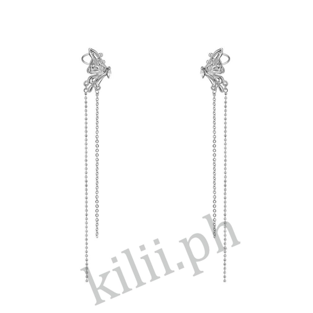 Kilii Khuyên Tai Dạng Kẹp Hình Bướm Tua Rua Không Xương Không Cần Xỏ Lỗ Cho Nữ