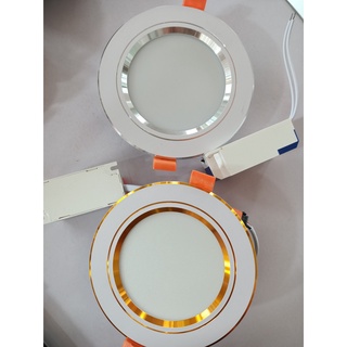 Đèn Led mắt trâu 7w 3 màu, đèn âm trần viền vàng, viền bạc
