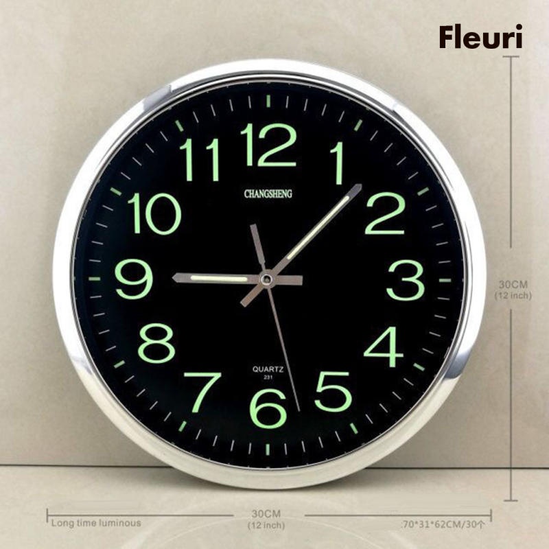 [Fleurir] Đồng Hồ Treo Tường '' Dạ Quang Phát Sáng Trong Bóng Tối Không Ồn