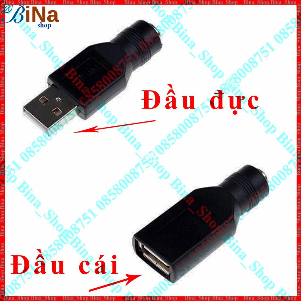 Đầu chuyển USB sang DC 5.5x2.1, Jack chuyển nguồn tiện dụng