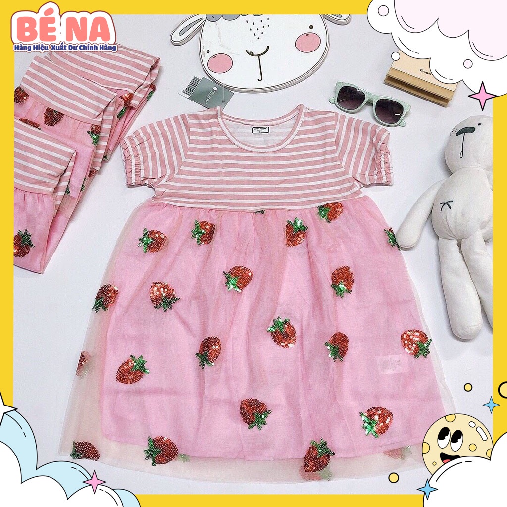 [ Hàng chính hãng ] Váy LITTLEMAVEN hồng chân ren dâu cực đẹp cho bé gái