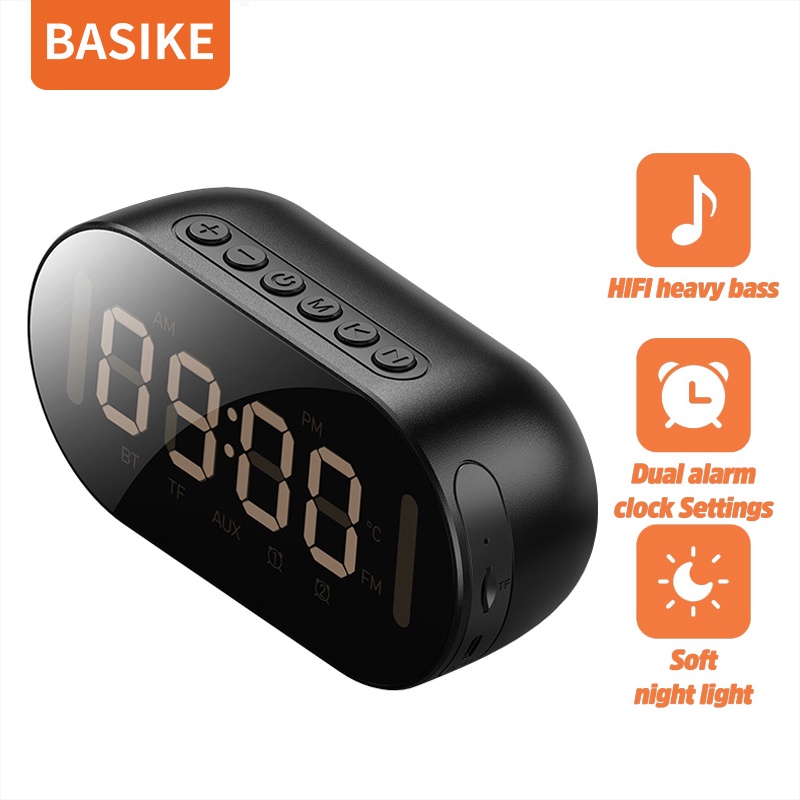 Loa bluetooth BASIKE MW36 bluetooth 5.0 tích hợp màn hình LED với đồng hồ báo thức và nhiệt kế kèm giá đỡ điện thoại