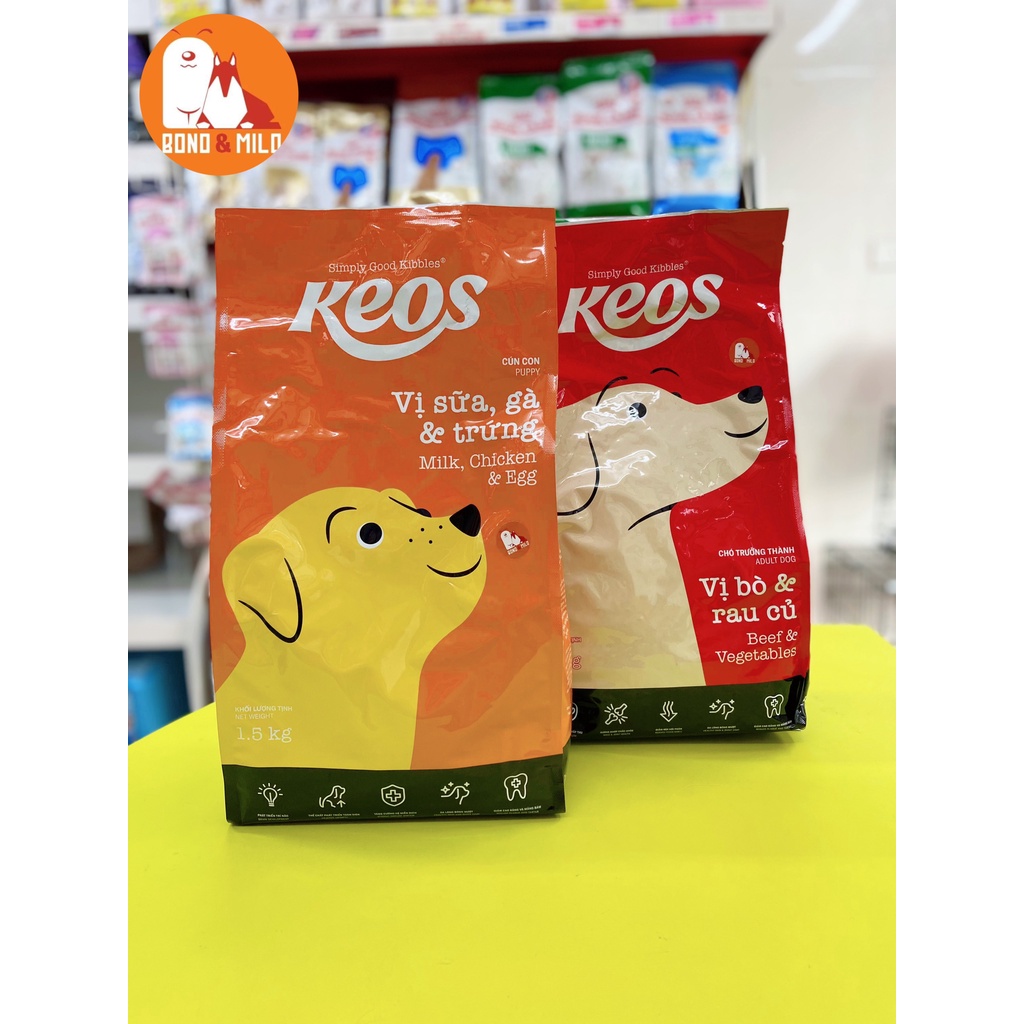 THỨC ĂN CHO CHÓ HẠT KEOS VỊ BÒ VÀ GÀ BAO 1,5KG - BONDMILO SHOP