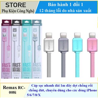 Cáp sạc nhanh remax rc-008i usb charge data sync 1m flat cable for iphone ios