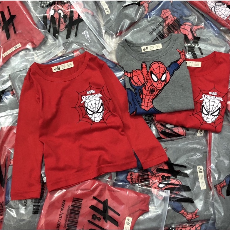 Áo thun dài tay bé trai - Set 2 áo cotton dài tay Spiderman  Hm cho bé trai 2-10t