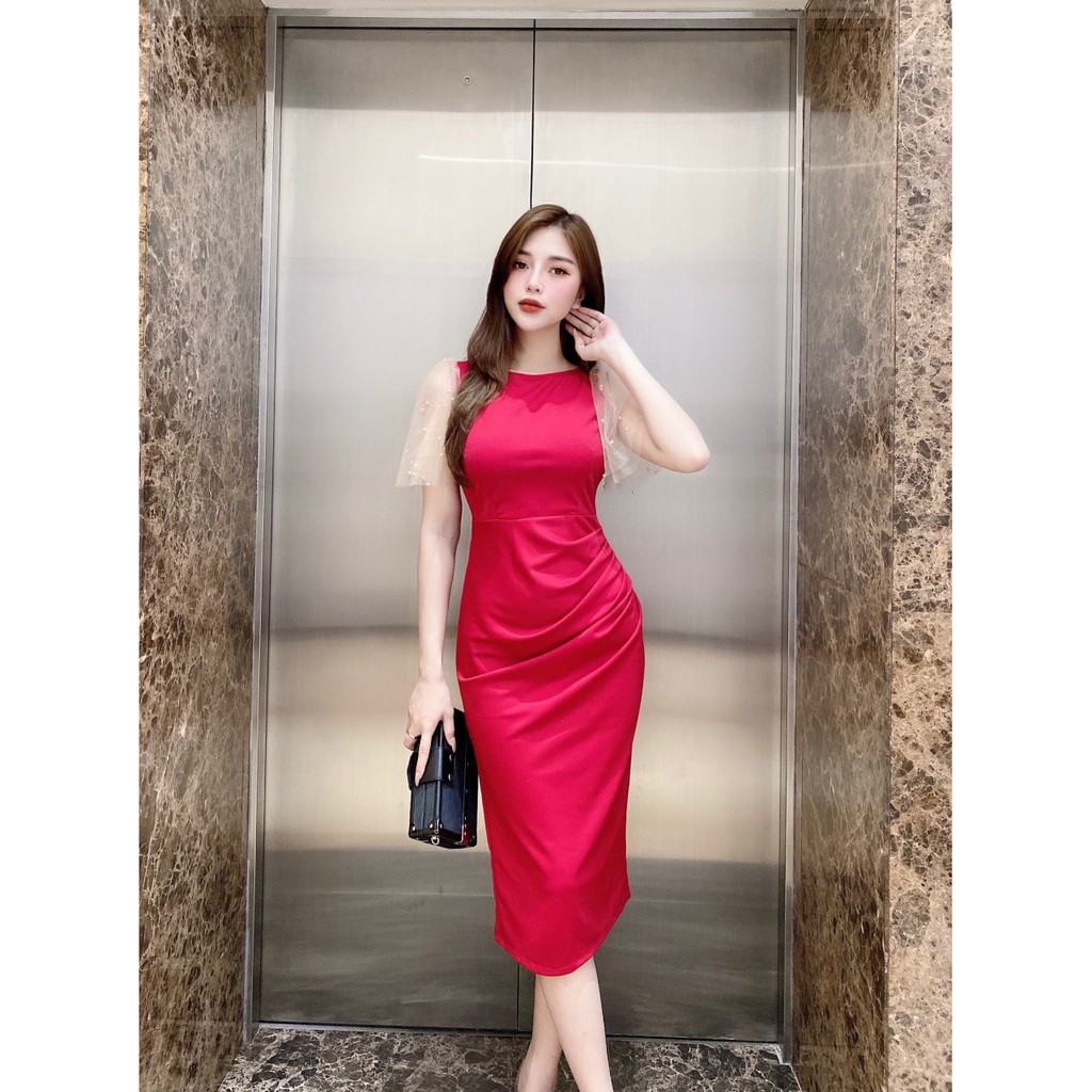 Đầm váy nữ body cổ tròn, tay bồng, cao cấp sang chảnh dự tiệc công sở Nancy A48 | BigBuy360 - bigbuy360.vn