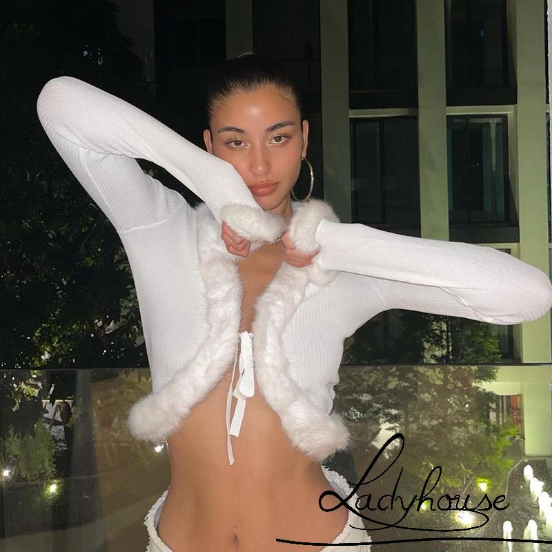 Áo croptop tay dài cổ chữ V màu sắc thời trang quyến rũ cho nữ