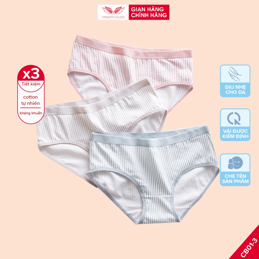 Combo 3 quần lót cotton kẻ sọc VINGO dáng 3/4 co giãn thoải mái đáy 2 lớp kháng khuẩn cạp vừa có size to CB01 VNGO