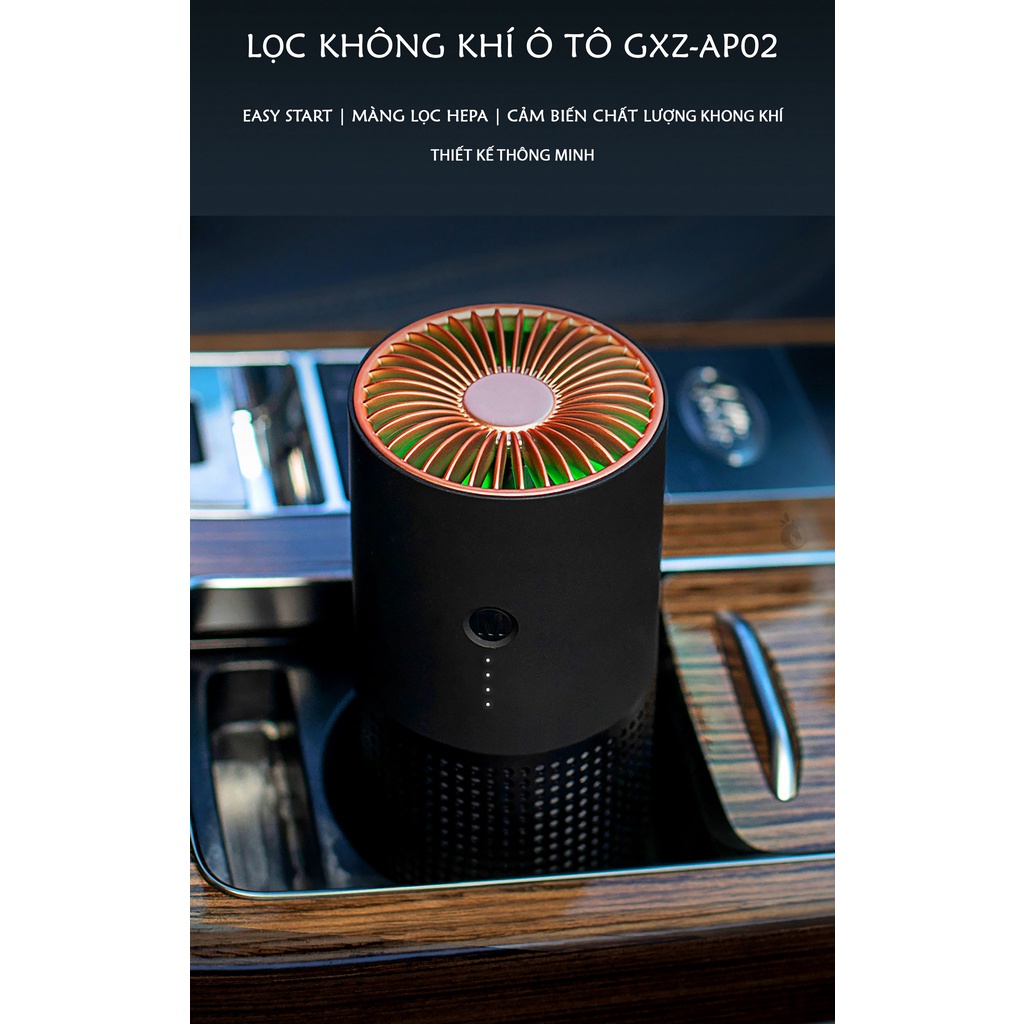 Máy lọc không khí mini GXZ-AP02 cho ô tô, nguồn USB, màng lọc HEPA, tạo Ion âm khử mùi | Lọc không khí mini đa năng