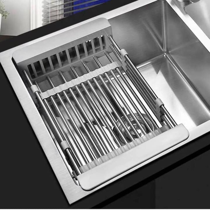 Rổ gài bồn rửa bát rút gọn linh hoạt bằng inox tiện lợi phù hợp mọi gia đình