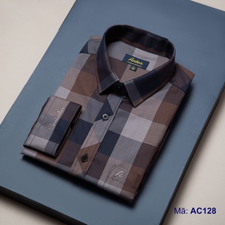 Áo Sơ Mi Nam Công Sở Trung Niên Anton Somianton Màu Nâu Đậm Dài Tay Họa Tiết Kẻ Caro Vải Cotton - YAC128