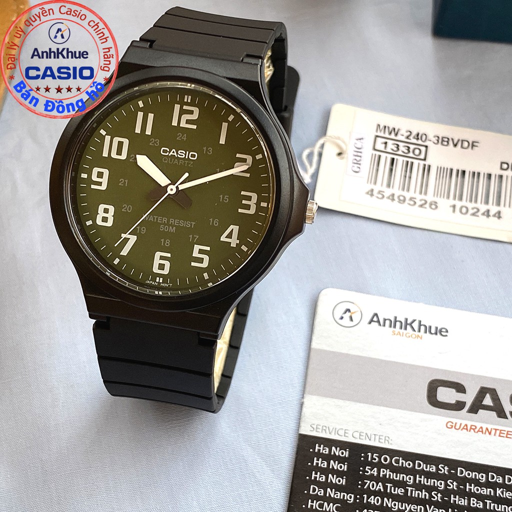 Đồng hồ nam Casio MW-240 Đồng hồ Casio chính hãng Anh Khuê đồng hồ kim đẹp Chống nước 50m