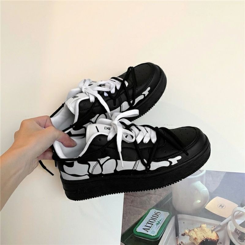 6:30PM Order Mã 027 Giày sneaker ulzzang dáng nikeairforce họa tiết độc lạ phối dây