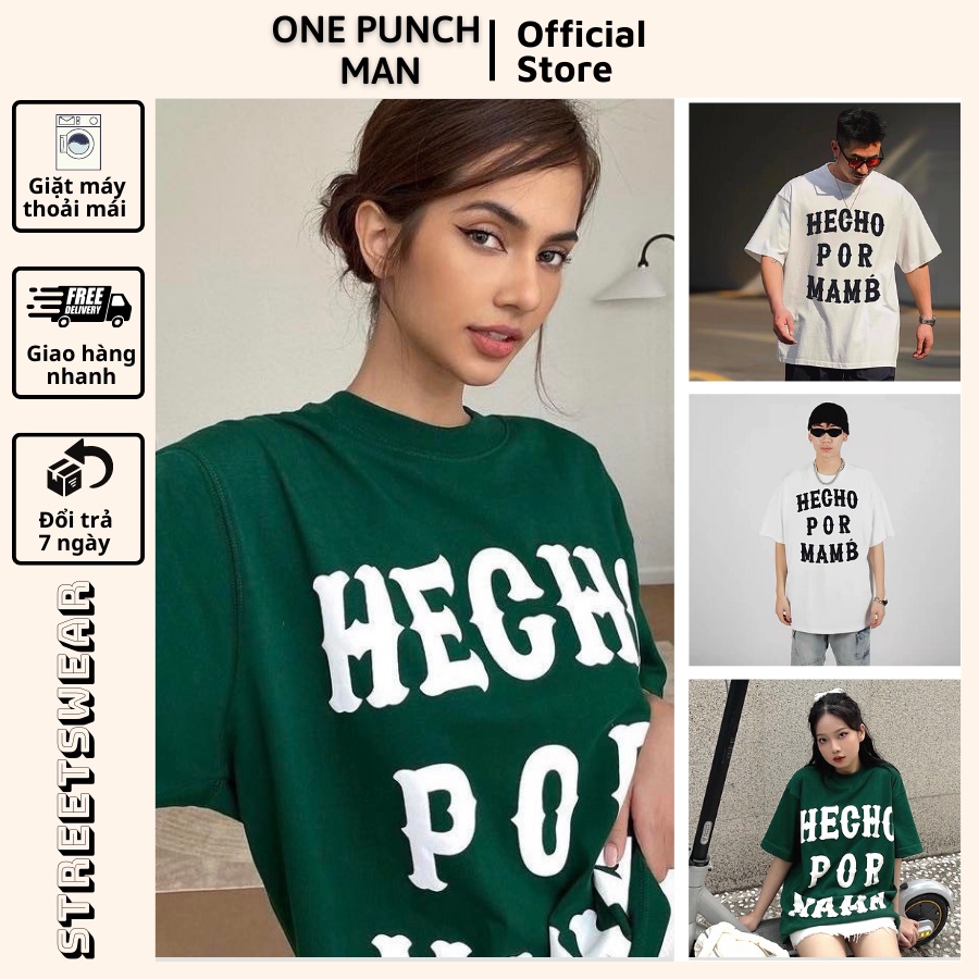 Áo thun tay lỡ OnePuchMan unisex form rộng HECHO POR MAMA phong cách hàn quốc phù hợp nam nữ, cặp đôi