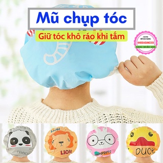 [GIÁ RẺ] Mũ trùm đầu 🐼 Mũ chụp tóc khi tắm gội ủ tóc tại nhà chống thấm nước bo chun họa tiết hình thú dễ thương