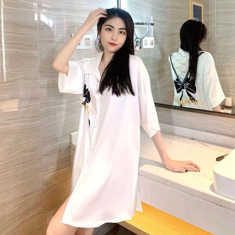 Đầm Ngủ Lụa Tuyết Tay Ngắn Phối Ren Mỏng Thời Trang Mùa Hè 2022 Cho Nữ
