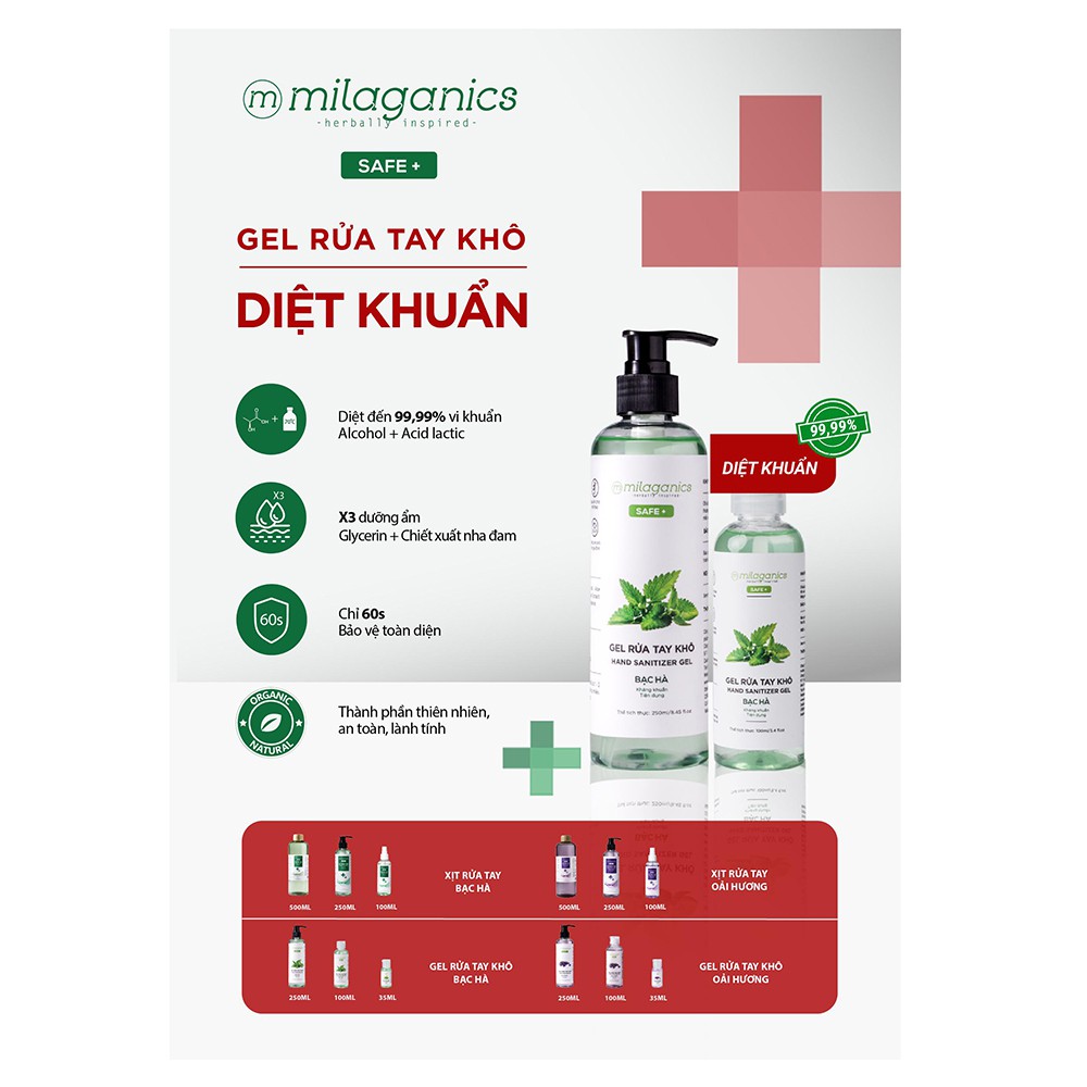 Gel Rửa Tay Khô Milaganics Hand Sanitizer Bạc Hà Kháng Khuẩn 100ml | BigBuy360 - bigbuy360.vn